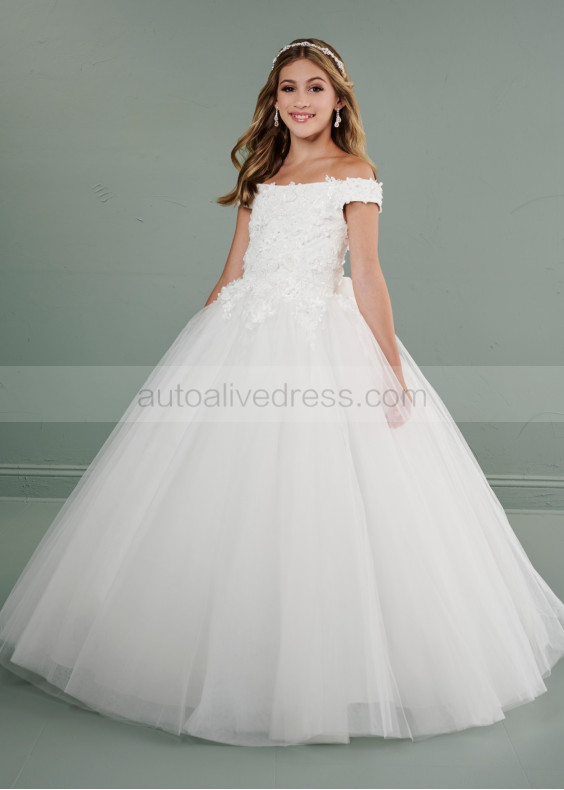 Off Shoulder Ivory 3D Lace Tulle Amazing Flower Girl Dress